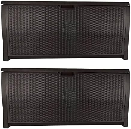 Suncast 99 Gal Wicker Resin Deck Box, Storage Chest Bin with Handles, Java