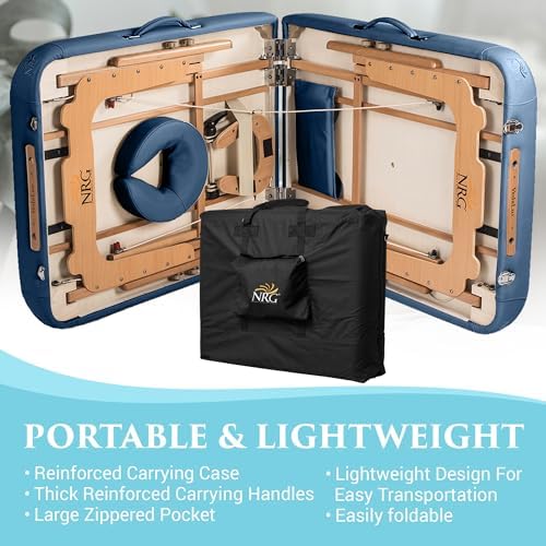 NRG Vedalux Portable Massage Table Package | Burgundy | Folding Lightweight Massage Bed | Professional Spa Table with Face Cradle, Hanging Armrest & Carrying Case