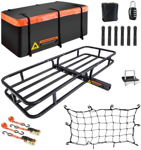 Roof Rack Rooftop Cargo Carrier Basket 65"*39"*6"+Waterproof Bag 20 Cu.Ft. | Roof Basket include Cargo Net with Hooks,Ratchet Straps,Combination Lock|200 Lbs Capacity,Universal Rooftop Large Roof Rack