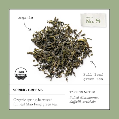 Smith Teamaker Spring Greens, Mao Feng Green Tea, 15 Sachets, 1.3oz each | Full Leaf Green Tea, Caffeinated, Sugar Free, Sustainably Grown, Plant Based Sachets, Microplastic-Free