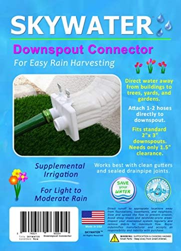 Skywater Downspout Diverter for Rain Harvesting - Attach Hoses Directly to 2x3 Downspout, Use Rainwater for Landscaping, No Rain Barrel Required