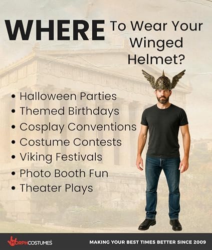 Nicky Bigs Novelties Morph Adult Viking Norse God Winged Helmet Greek Cosplay Halloween Costume Accessory