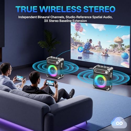 JYX Karaoke Machine, 2 Wireless Microphones, Portable Bluetooth 5.3 PA Speaker with Disco Lights, Smart TV Compatible, Upgraded Subwoofer