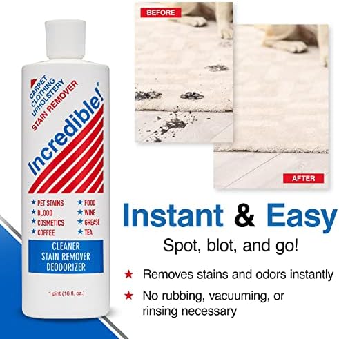 INCREDIBLE! Stain Remover | Instant Spot Remover for New & Old Stains | Cleaner, Stain Removal, Deodorizer - For Blood, Red Wine, Coffee