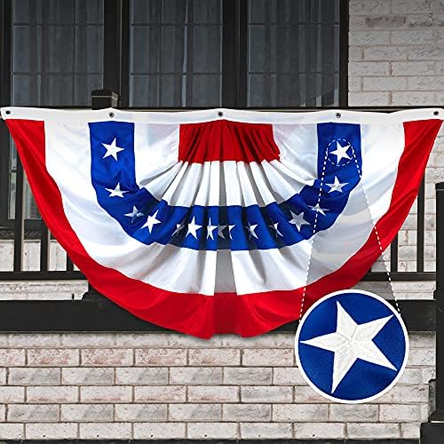 G128 - USA Pleated Fan Flag, 4x8 Feet American USA Bunting Decoration Flags Embroidered Patriotic Stars & Sewn Stripes Canvas Header Brass Grommets