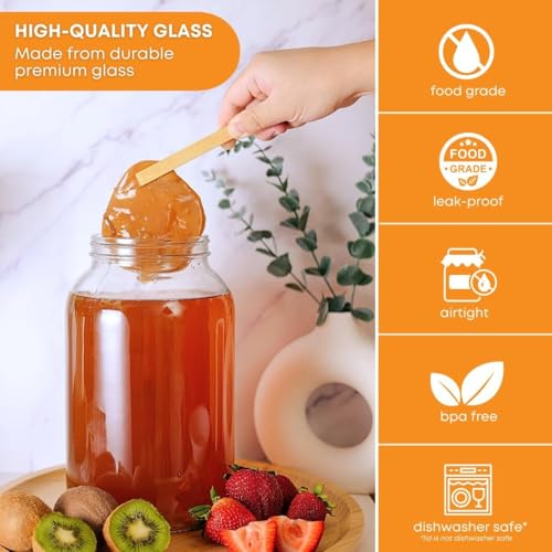4-Pack 1 Gallon Glass Jar with Lid | Wide Mouth Food Storage Canisters | Heavy-duty Glass Jars with Airtight Lid for kombucha, pickling, canning, fermentation, cider, wine and bulk pantry storage