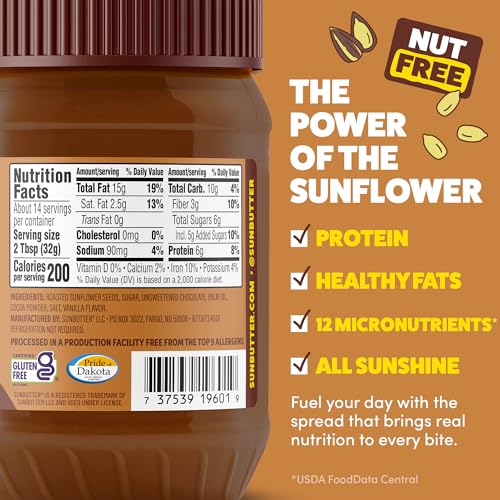 SunButter Original Sunflower Seed Butter, 16 oz Nut-Free Spread with 7g Plant-Based Protein, Roasted Rich & Savory Flavor, Smooth Texture | Vegan, Kosher & Non-GMO