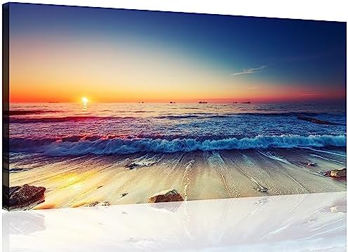 TutuBeer 3 Panel Beach Canvas Wall Art for Home Decor Blue Sea Sunset White Beach Painting the Picture Print on Canvas Seascape the Pictures for Home Decor Decoration,Ready to Hang