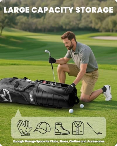 OutdoorMaster Golf Travel Bags for Airlines with Wheels and Hard Case Top | Protect Golf Clubs, 1680D Nylon Waterproof Fabric, Compact Folding, Accessories Compartment, Easy to Maneuver