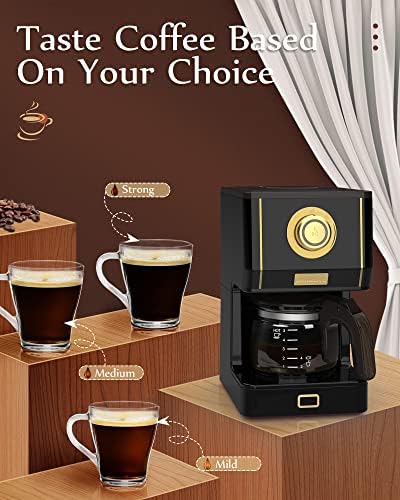 Amaste Drip Coffee Maker, Coffee Machine with 25 Oz Glass Coffee Pot, Retro Style Coffee Maker with Reusable Filter & Three Brewing Modes