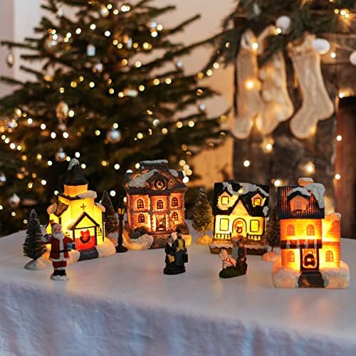 Christmas Village Sets with LED Lights and Figurines Indoor Decor