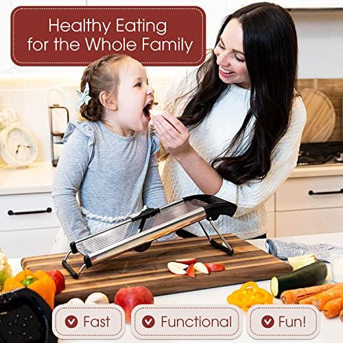 Stainless Steel Mandoline Slicer for Kitchen – 6-Setting Adjustable, 16.5 x 5 In. Platform, Hand Guard, Cut-Resistant Gloves – Vegetable Chopper