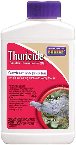 Bonide Thuricide BT Concentrate, 8 oz Ready-to-Mix Solution for Caterpillar, Moth and Worm Control in Lawn and Garden