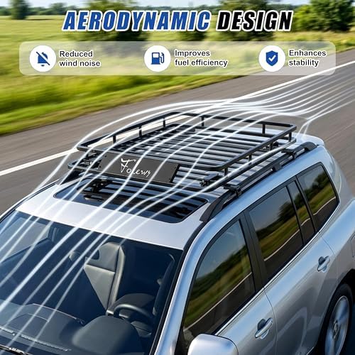 Folews Car Roof Basket 51 x 36 x 6 Inch, Heavy Duty 250LB Cargo Carrier | Roof Rack Basket, Universal Fit, Rooftop Cargo Rack Basket Steel Luggage Holder for SUV, Truck & Pickup