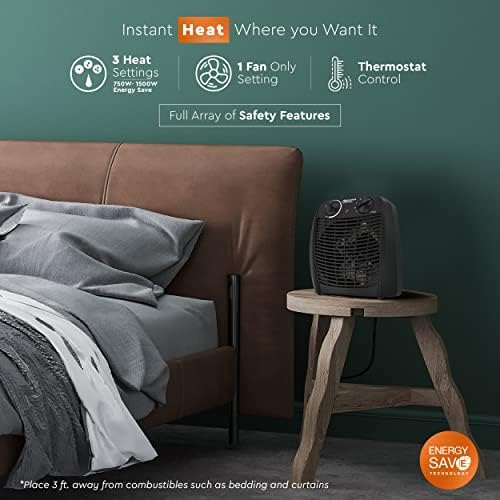 Comfort Zone Indoor Space Heater with Adjustable Thermostat, Fan Forced, Electric, Overheat Protection, Safety Tip-Over Switch, Energy Efficient
