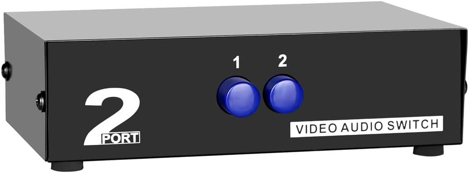 Panlong 2 Port AV RCA Switch 2 in 1 Out Composite Video L/R Audio Switcher Selector Box for DVD Player, Sega Genesis, SNES, N64, PS2/3 Game Consoles