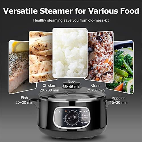 Secura 2 Stainless Steel Food Steamer 8.5 Qt Electric Glass Lid Vegetable Steamer Double Tiered Stackable Baskets with Timer