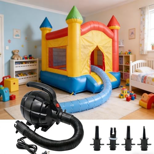 Electric Air Pump for Inflatables, AC (110V), 600W, 20L/min, Black, 4 Detachable Nozzles, Inflator/Deflator, Queen/King Size Air Mattress, Pool Toys