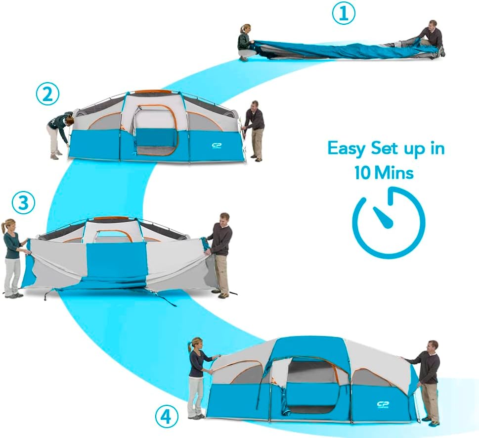 CAMPROS CP 8 Person Camping Tent, Room Divider, Rainfly, Weather Resistant