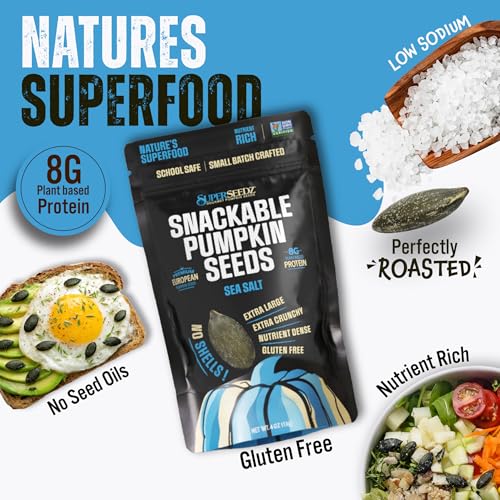SuperSeedz Dry Roasted Pumpkin Seeds with Sea Salt – 8g Protein, Non-GMO Gluten-Free