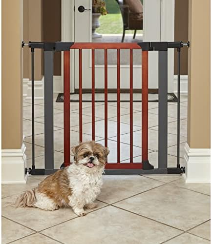 Midwest Homes 39-Inch Steel Walk-Thru Dog Gate, Expands to 38" | Pressure Mounted, Expands 29.5"- 38" Wide, Auto-Close Door, Spring-Loaded Latch, Includes Two 3" Extensions