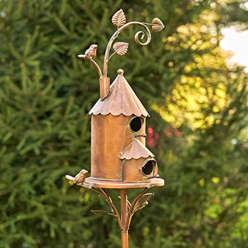 Copper Colored Multi-Birdhouse Stakes, Room for 2 Bird Families in Each (Farm Silos)