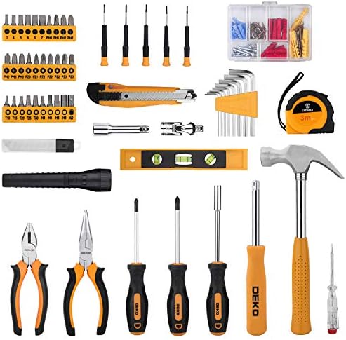 DEKOPRO 208 Piece Tool Set,General Household Hand Tool Kit, Auto Repair Tool Box with Plastic Toolbox Storage Case