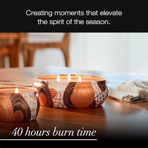 Voluspa Spiced Pumpkin Latte, 3 Wick Tin Candle, 12 Ounce, 40 Hour Burn Time, Coconut Wax for Clean Burning, Handcrafted in the USA