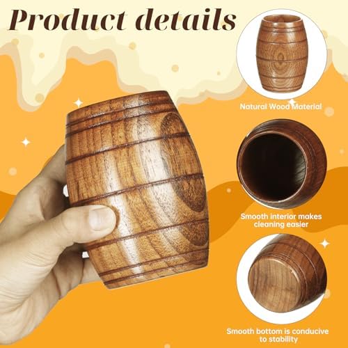 IUAQDP 2 Pieces Novelty Wood Barrel Shaped Wooden Drinking Beer Tea Cup Home Decor New Camping Cup Wood Coffee Mugs