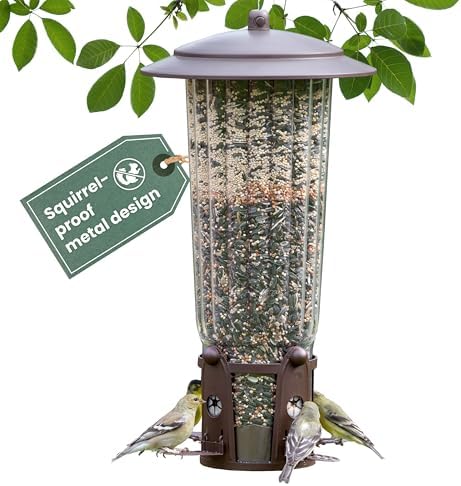 Perky-Pet Squirrel-Be-Gone Max Bird Feeder, (4) Flexport Feeding Stations | Squirrel-Proof Metal Hanging Feeder for Outdoors