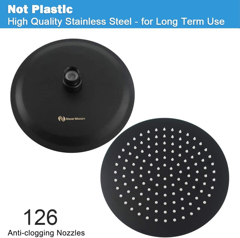 NearMoon Rain Shower Head, Ultra-Thin Design-Pressure Boosting, Awesome Some Experience, High Flow Stainless Steel Rainfall Head (10 Inch
