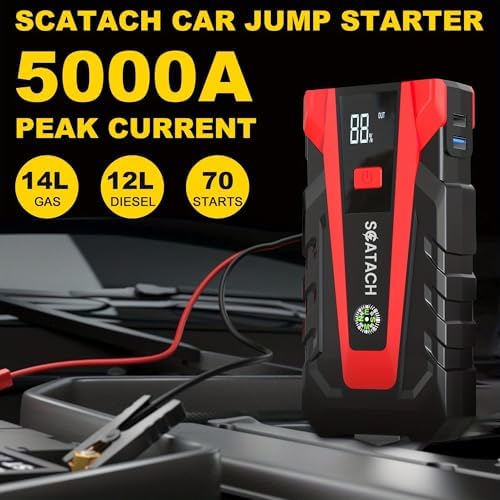 Scatach 6000A Car Battery Jump Starter,12V Portable Jump Starter Battery Pack (up to 9.0L Gasoline and 7.0L Diesel Engine), Jump Box with 3 Modes Flashlights, Jumper Cables, LED Display