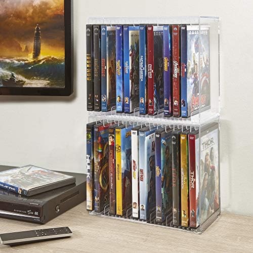 STORi Stackable Clear Plastic DVD Organizer with Rubber Feet | Rectangular Holder Perfect for Theater Room | Holds up to 14 Standard DVD Cases