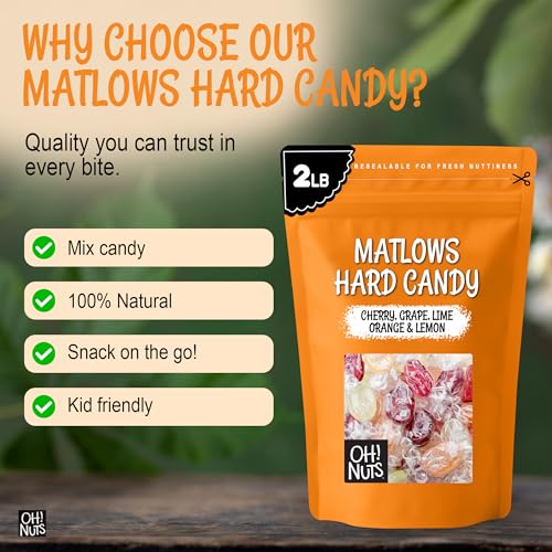 Oh! Nuts Hard Candy Mints Bulk, Individually Wrapped Mint Candy 2 LB | Hard Candy Individually Wrapped - Bulk Candy Individually Wrapped, Crystal Candy Mints, Kosher Certified, 2 LB Bag