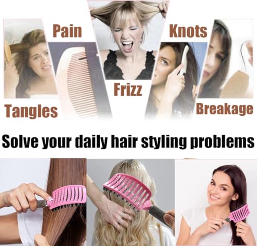 Boar Bristle Detangler Vent Hair Brush for Blow Drying, Curved Vented Paddle Detangling Brush for Women Men