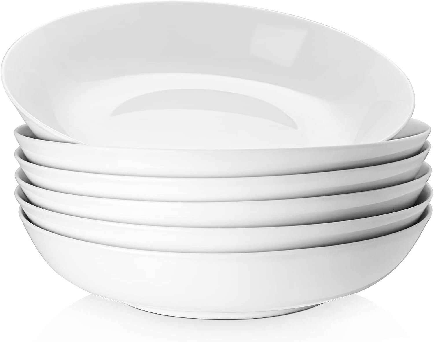 Y YHY 9" Pasta Bowls, 40oz Large Salad Bowls Set of 6, Wide Shallow Ceramic Bowls for Serving Soup, White Dinner Plates Set for Kitchen