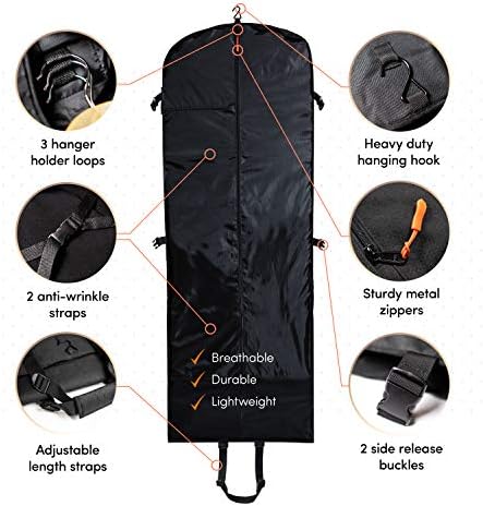Trifold 66 Inch Women Travel Garment Bag With 7 pockets | Extra Long Wedding Dress, Formal, Evening, Ball Gown | Hanging, Breathable