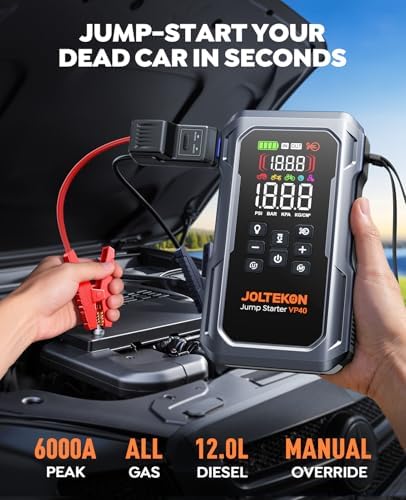 6000A 160PSI 9-in-1 Car Battery Jump Starter with Air Compressor & Air Blower (All Gas 12L Diesel)