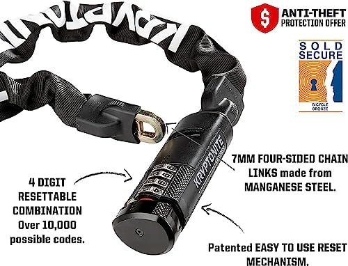 Kryptonite Keeper 712 Combo Bike Chain Lock, 4-Foot 7mm Steel Heavy Duty Anti-Theft Resettable Combination Chain for Bicycles, E-Bikes & Scooters