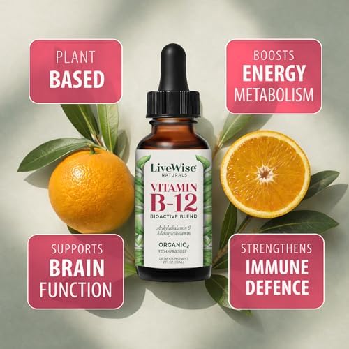 Organic Vitamin B12 1000 mcg Sublingual Liquid Drops, Unflavored, 2 oz | Methylcobalamin & Adenosylcobalamin, Bioactive Blend for Energy, Clarity & Focus, Vegan, Non-GMO, For Adults, 1 Year+ Supply
