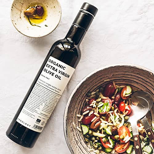 Erbology Organic Extra Virgin Olive Oil 17 fl oz - Early Harvest - 742 mg/kg Polyphenols - 0.15% Free Acidity - 100% Coratina Olives Hand-Picked and
