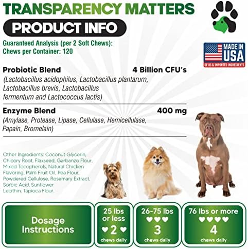Probiotics for Dogs Digestive Health - Dog Probiotics and Digestive Enzymes - Allergy Relief for Dogs - Probiotic for Dogs Gut Health - Puppy Probiotic Tummy Treats - 120 Dog Probiotic Chews | Gut Health, Allergy and Immune, 4B CFU, 5 Strains, Chicken Fl…