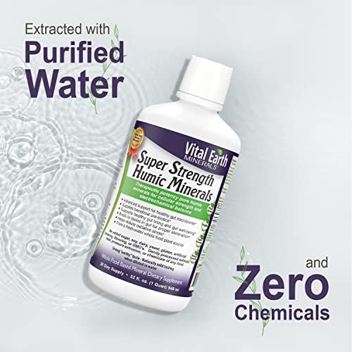 Vital Earth Minerals Super Strength Humic Minerals – Fulvic Acid Supplement with 70+ Trace Minerals, Electrolytes for Detox & Digestion, 32 Oz + 1 Oz Cup