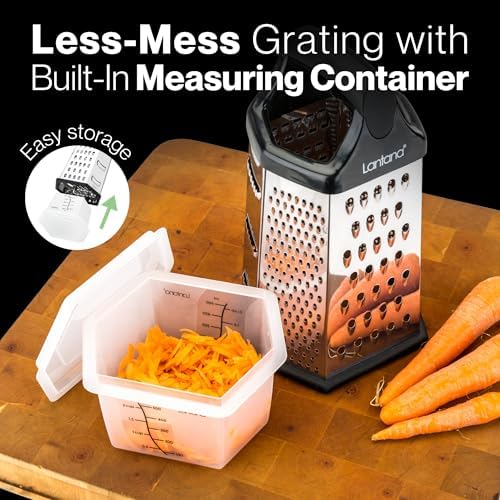 Cheese Grater with Container, Handheld Shredder, Zester (6 in 1) | 6 grating functions, coarse, medium, fine, micro, slicer blades, non-slip base