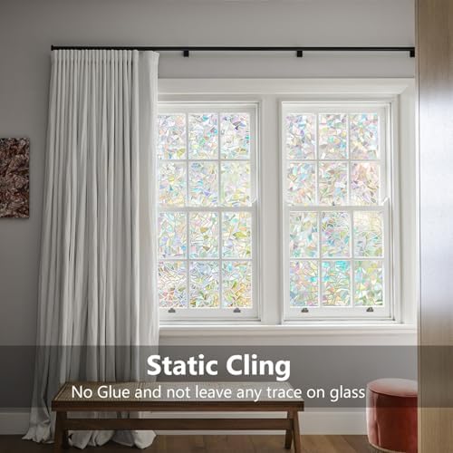 LEMON CLOUD Window Privacy Film, Rainbow Stained Glass Cling,17.5″ x 78.7″