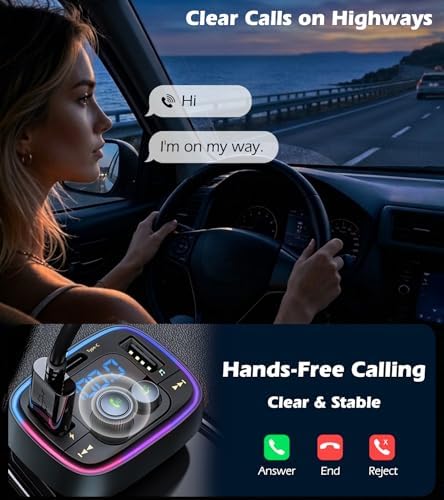 LIHAN Bluetooth Car Adapter 5.4, FM Transmitter, 48W PD/QC Charger