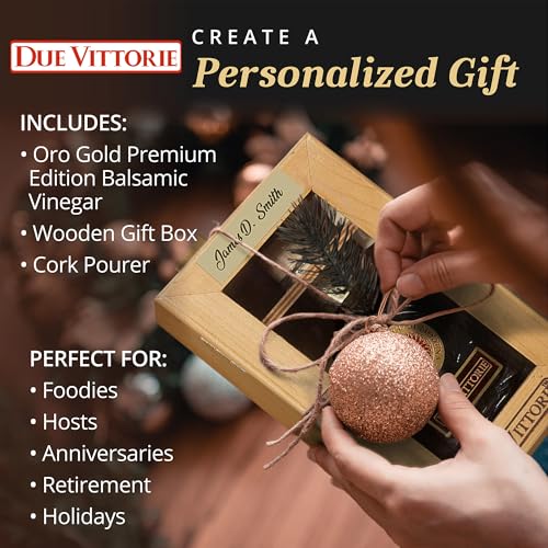 Due Vittorie Oro Gold Premium Edition Balsamic Vinegar Gift Set with Cork Pourer and Wooden Gift Box - Oak Barrel Aged Balsamic Vinegar of Modena - 8.45 fl oz