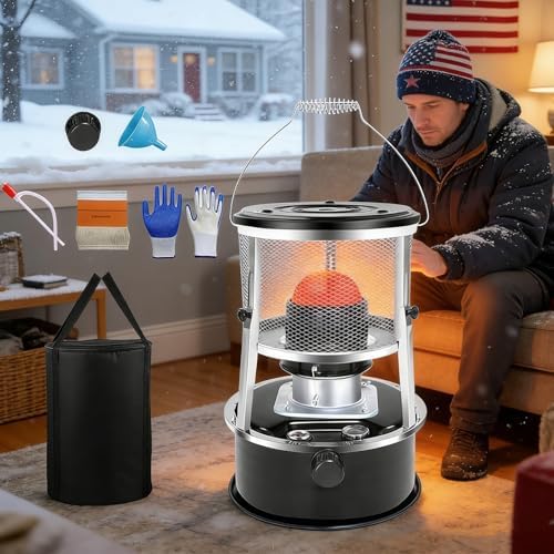 Emergency Survival Kerosene Heater for Indoor Use, 2026 Upgraded Non Electric Heaters for Indoor with Cooking Top, 9000 Btu Radiant Heat, 18-21h Runtime, For Winter Storm, Grid down & Home (Black)