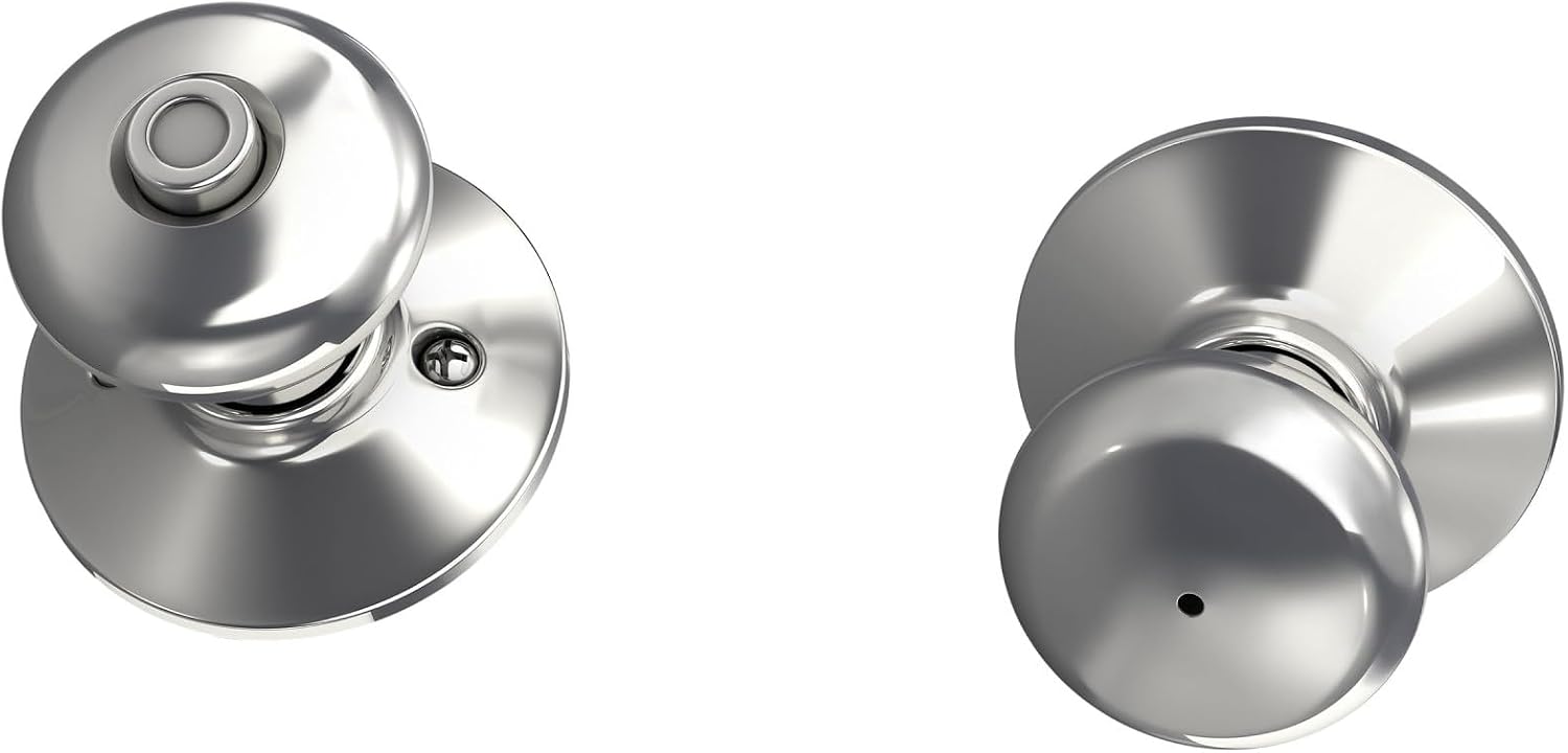 Schlage Plymouth Bed/Bath Privacy Door Knob with Lock, Satin Nickel | Interior bedroom or bathroom door knob with push button lock, Easy to install, Certified durability, Universal fit