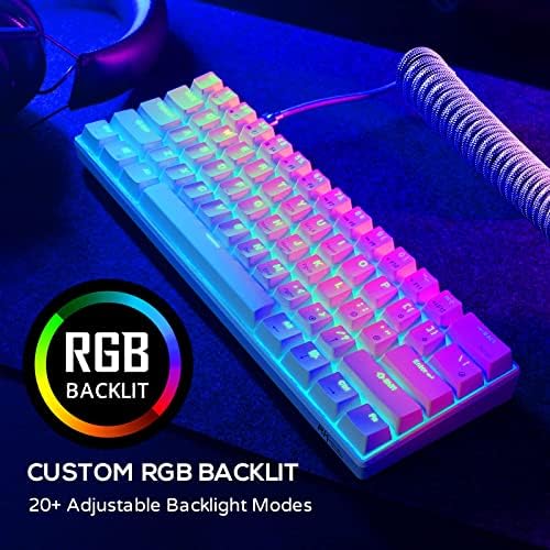 RK ROYAL KLUDGE RK61 Wireless Mechanical Keyboard, 60% Percent RGB, White | Hot Swappable Gaming Keyboard with Bluetooth/2.4G/USB, 61 Keys Ultra-Compact for Win/Mac/PC, Coiled Cable, Linear Red Switch